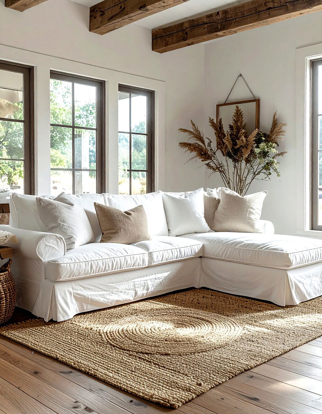 White Slipcovered Couch - 30 white living room furniture ideas