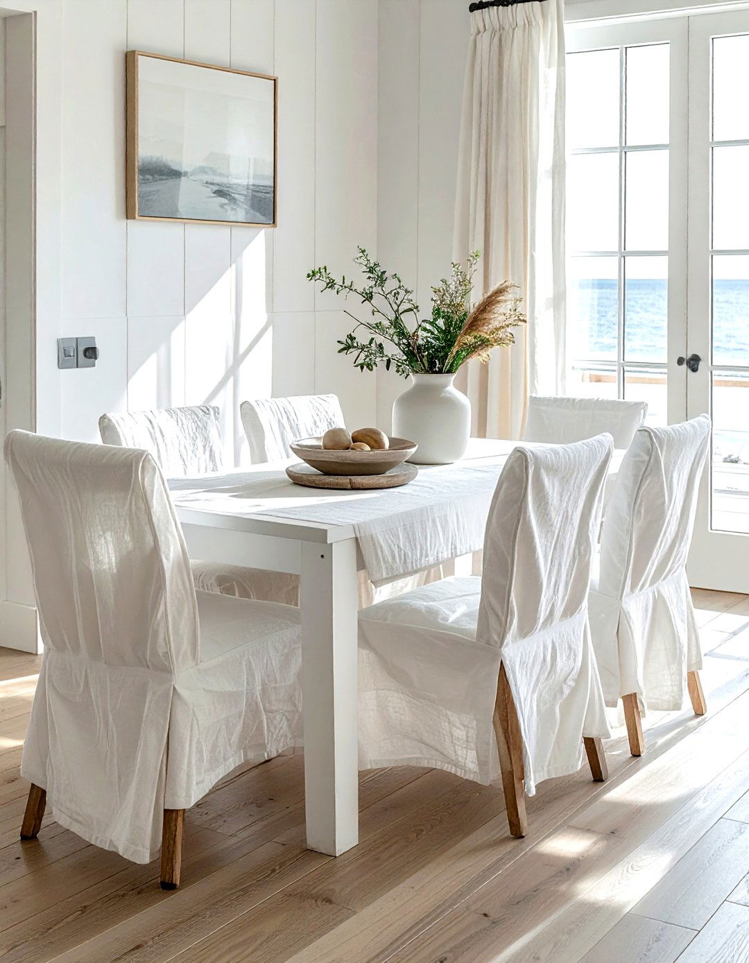 White Slipcovered Dining Chairs - 30 white dining room furniture ideas