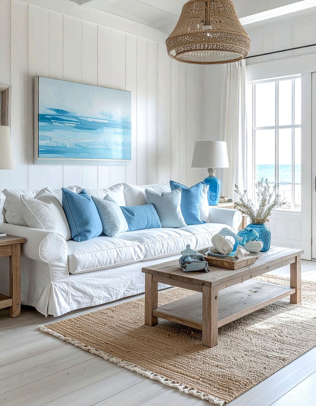 White Slipcovered Sofa - 30 living room beach furniture ideas