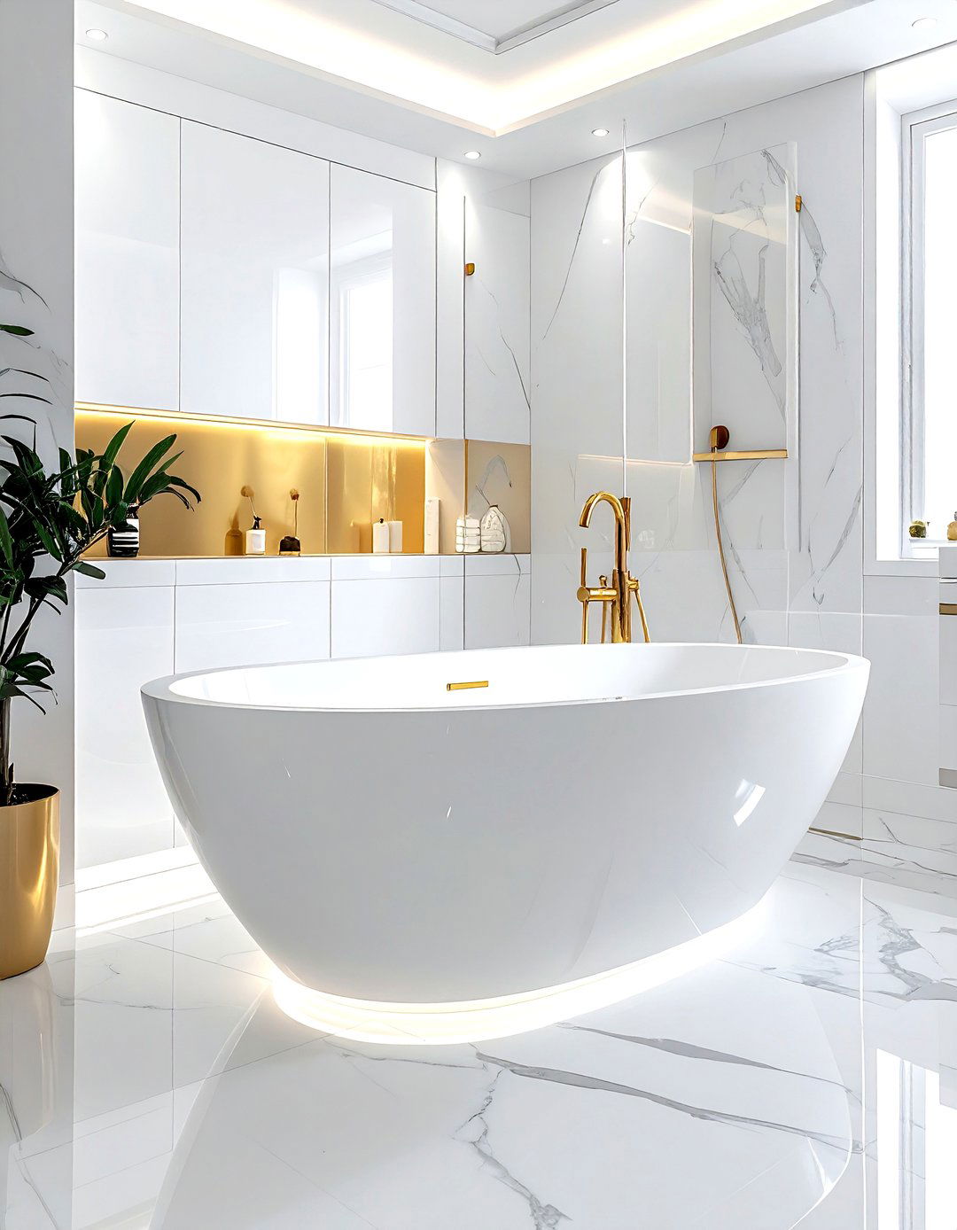 White Soaking Tub Gold Filler - 30 white and gold bathroom ideas