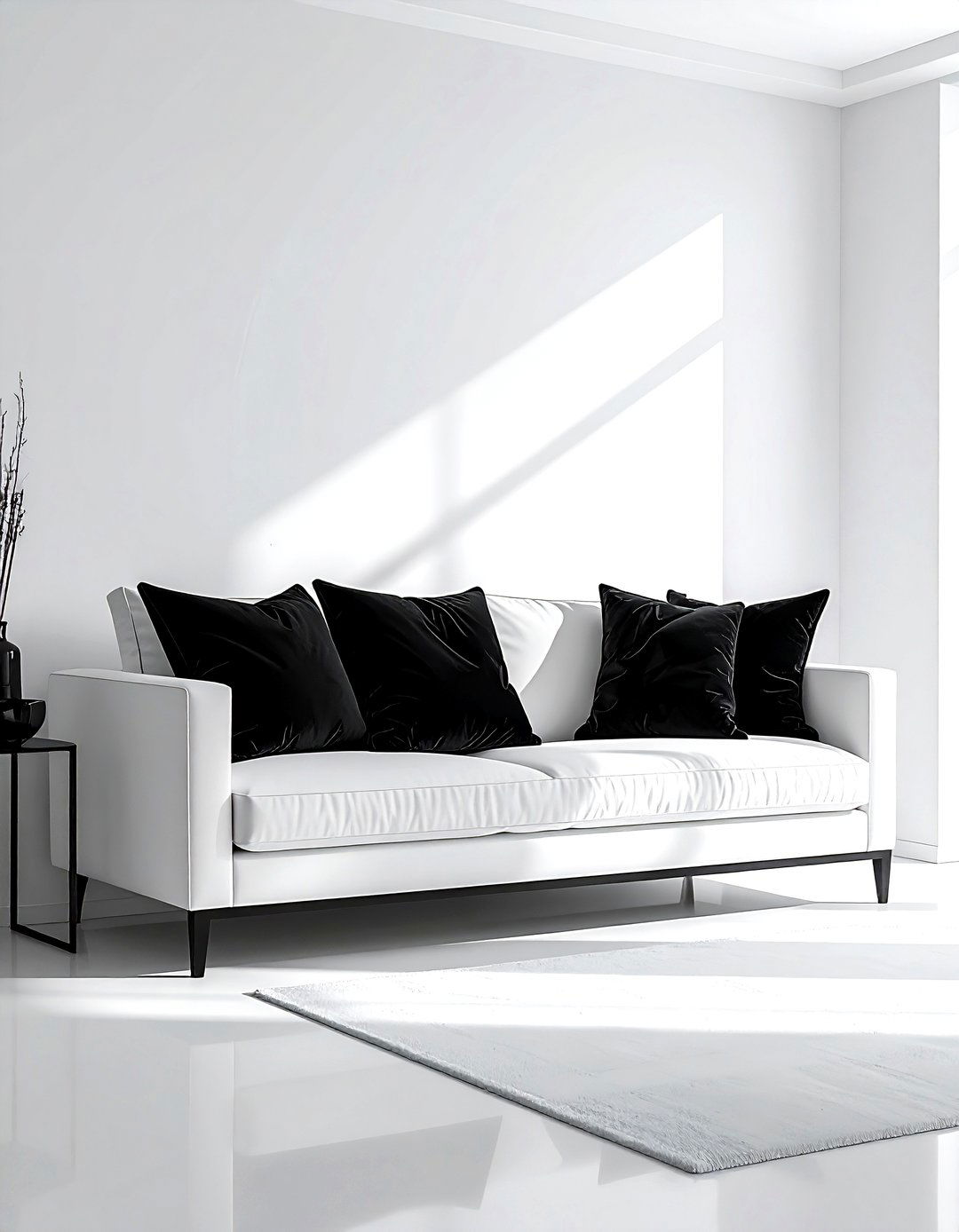 White Sofa Black Pillows - 30 black and white decor ideas