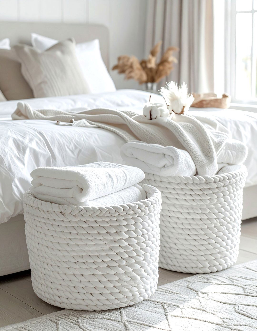 White Storage Basket - 30 white bedroom accessories ideas