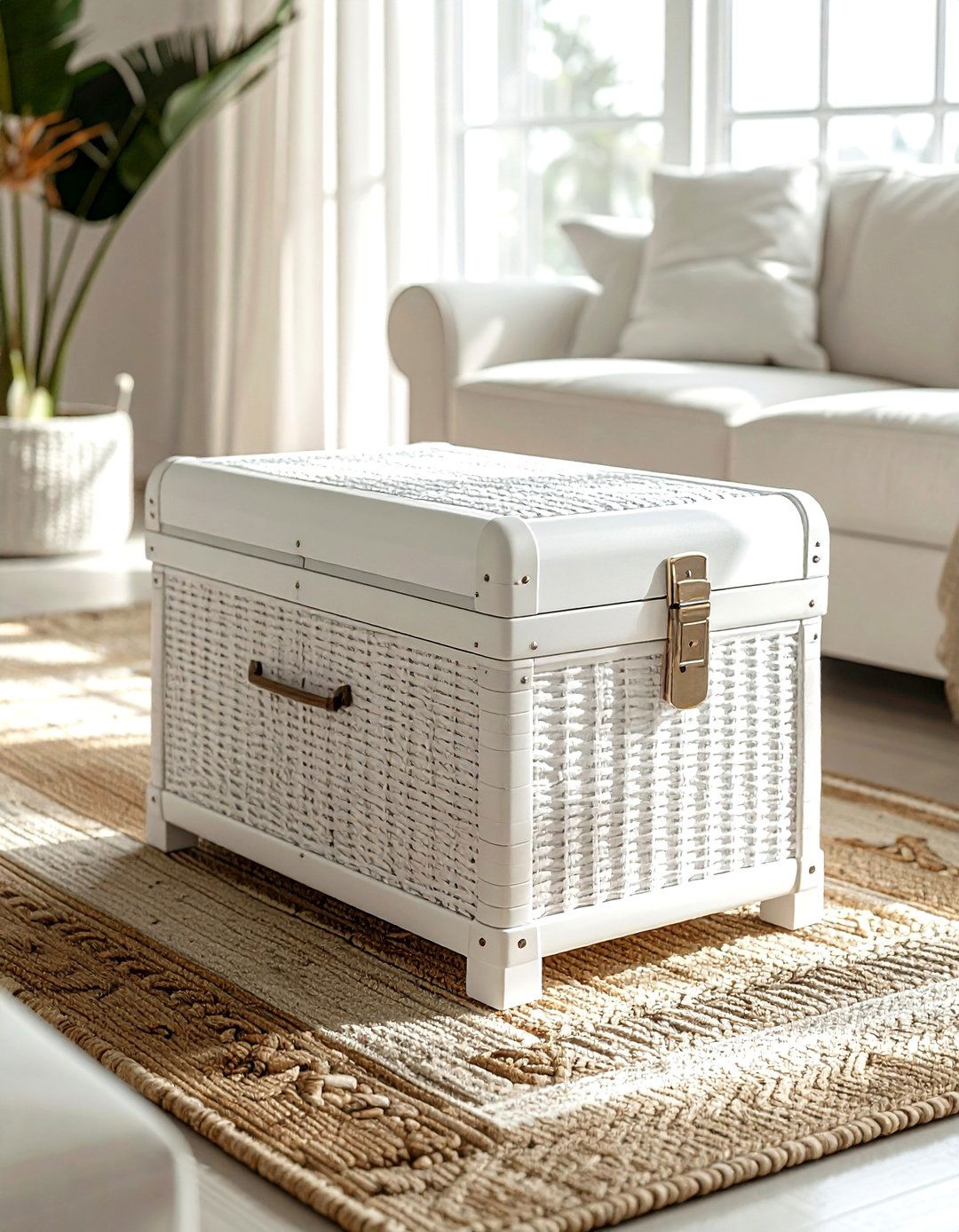 White Storage Trunk - 30 white living room furniture ideas
