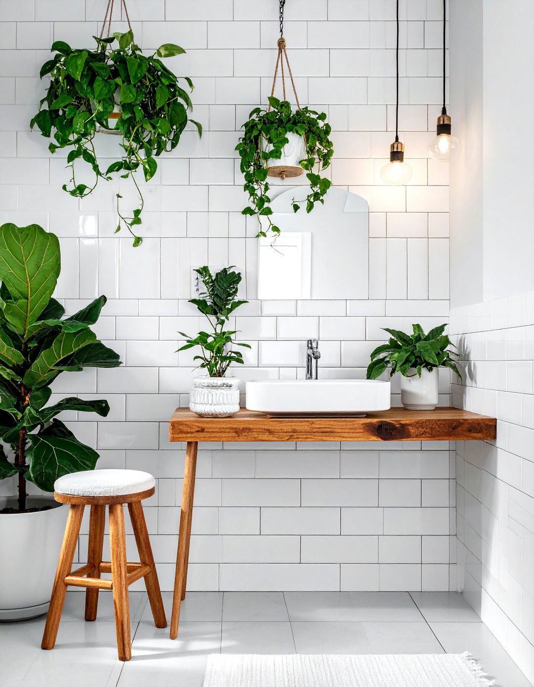 White Subway Tile Green Plants - 30 white subway tile bathroom ideas
