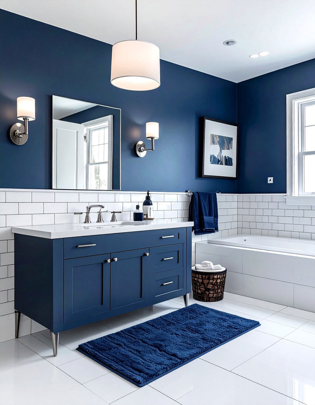 White Subway Tile Navy Accents - 30 white subway tile bathroom ideas