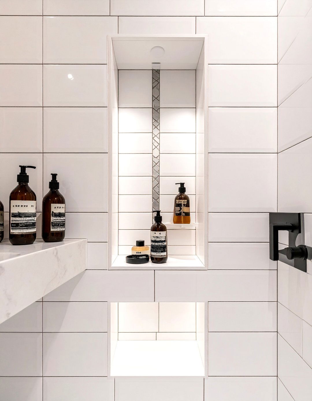 White Subway Tile Niche - 30 white subway tile bathroom ideas