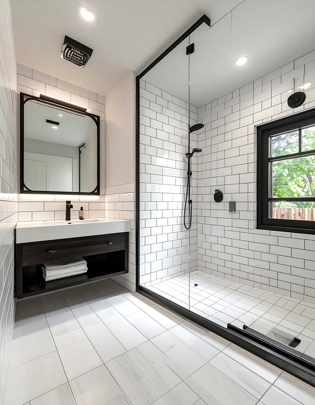 White Subway Tile With Black Grout - 30 vintage modern bathroom ideas