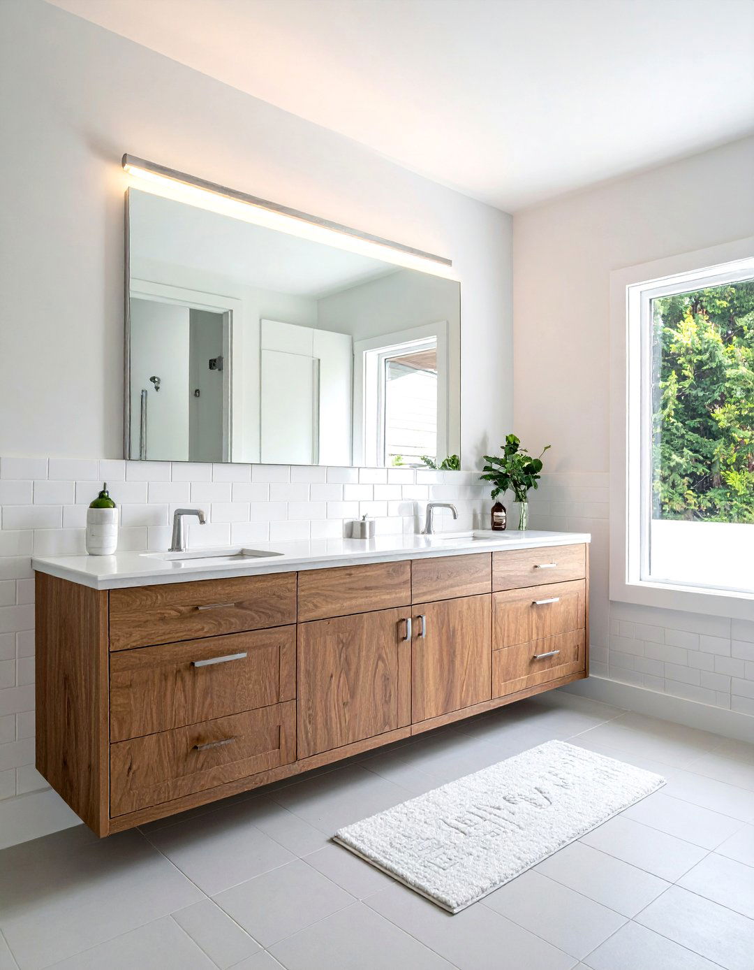 White Subway Tile Wood Vanity - 30 white subway tile bathroom ideas