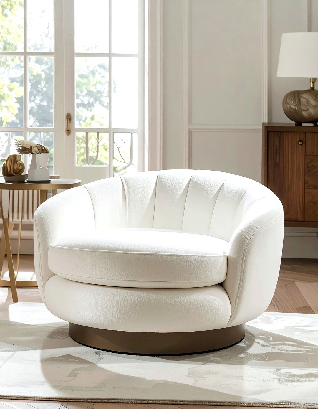 White Swivel Chair - 30 white living room furniture ideas