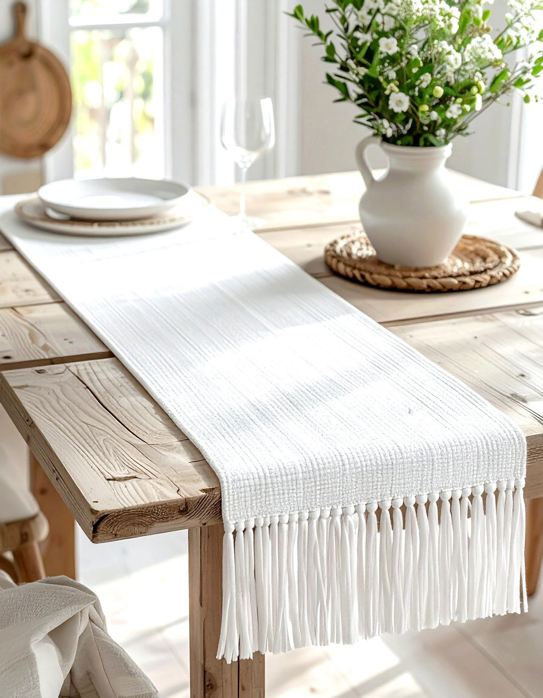White Table Runner - 30 white dining room accessories ideas