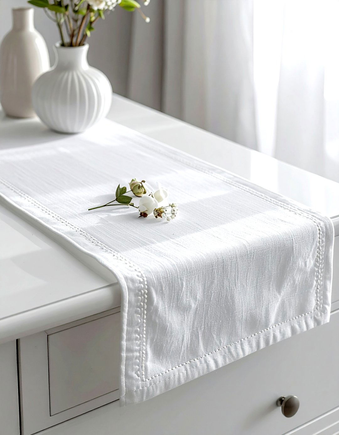 White Table Runner - 30 white bedroom accessories ideas