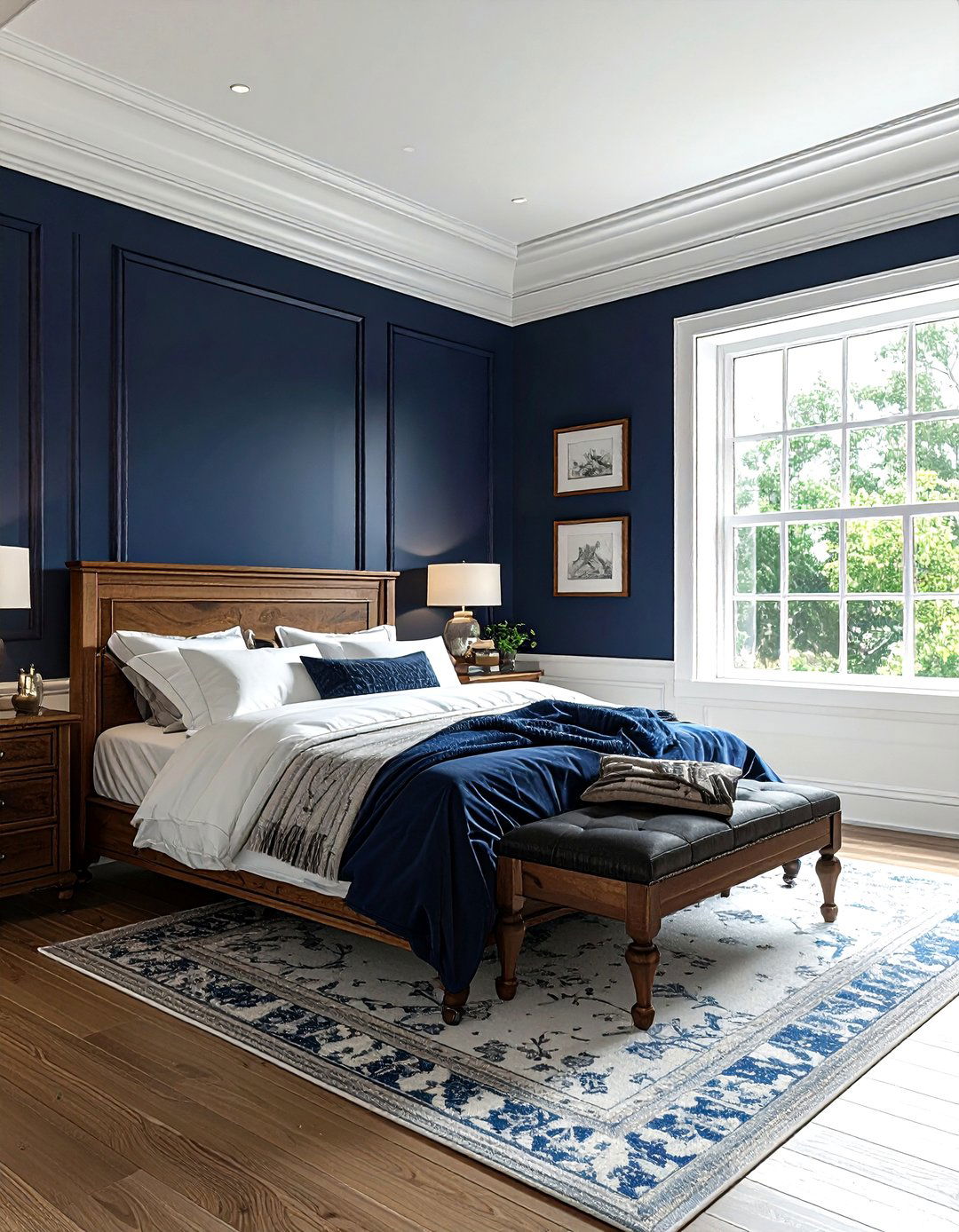 White Trim Navy Walls - 30 traditional navy bedroom ideas