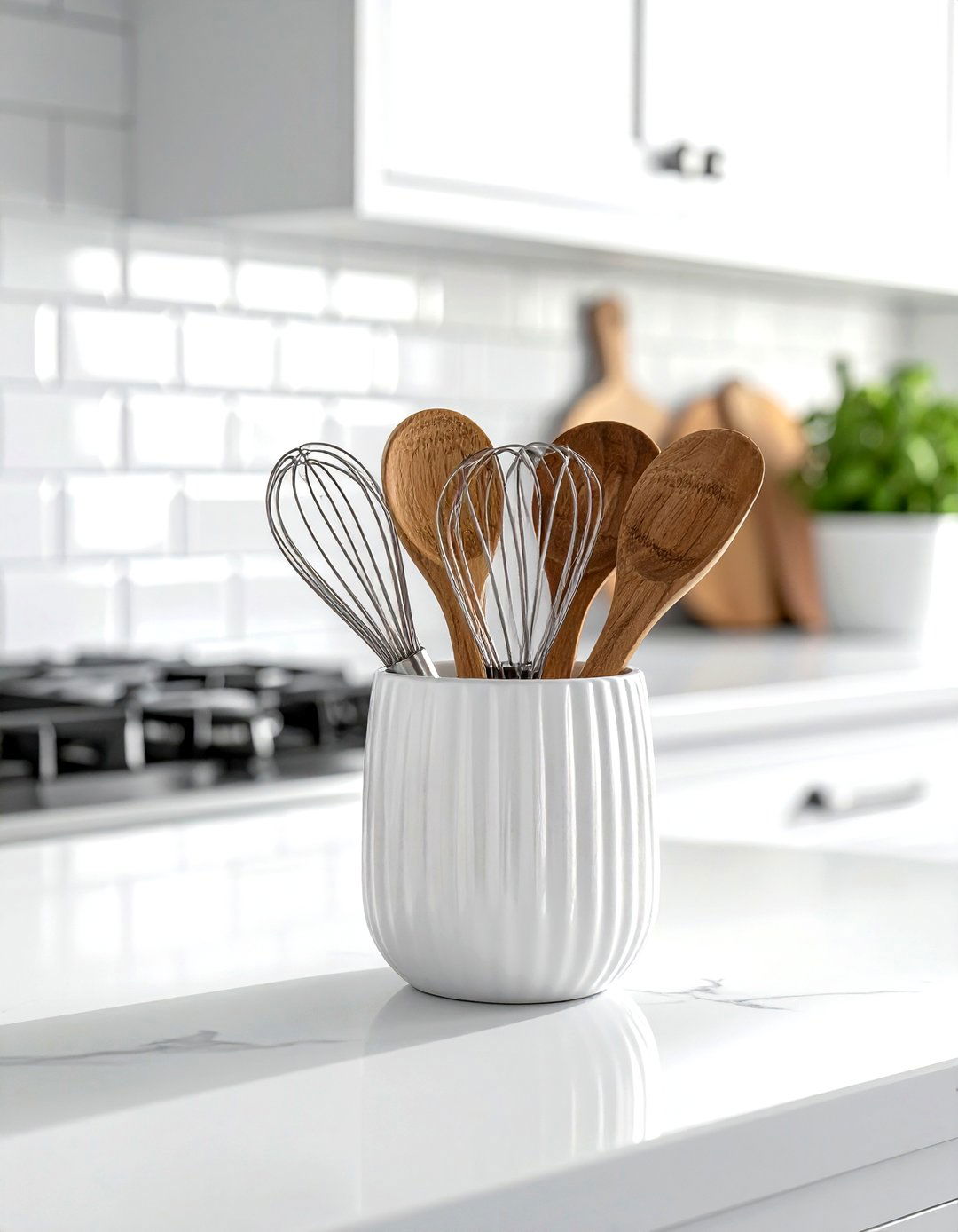 White Utensil Holder Ceramic - 30 white kitchen accessories ideas
