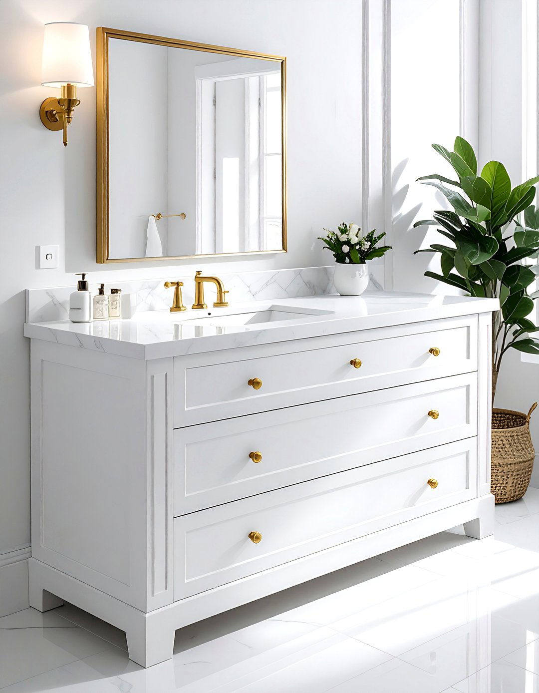 White Vanity Gold Handles - 30 white and gold bathroom ideas