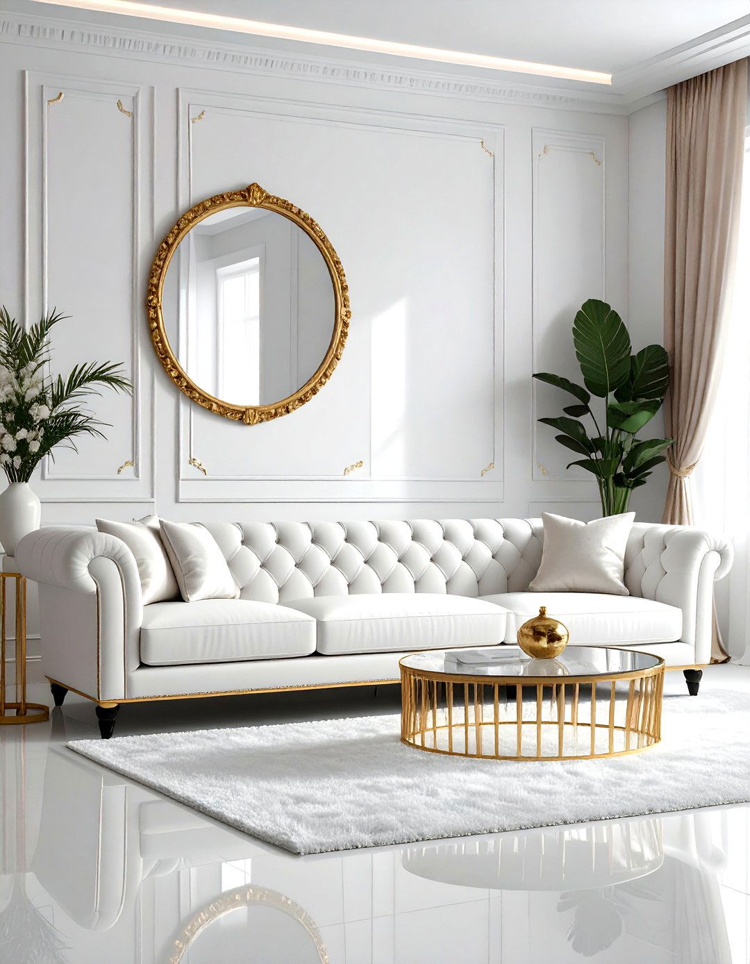 White Velvet Sofa - 30 living room white furniture ideas