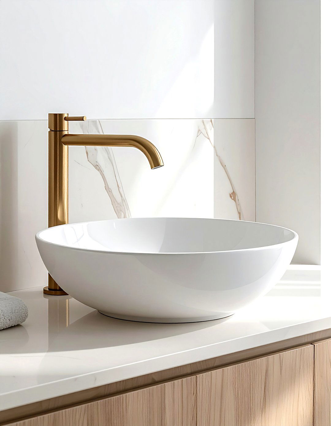 White Vessel Sink - 30 cream and white bathroom ideas
