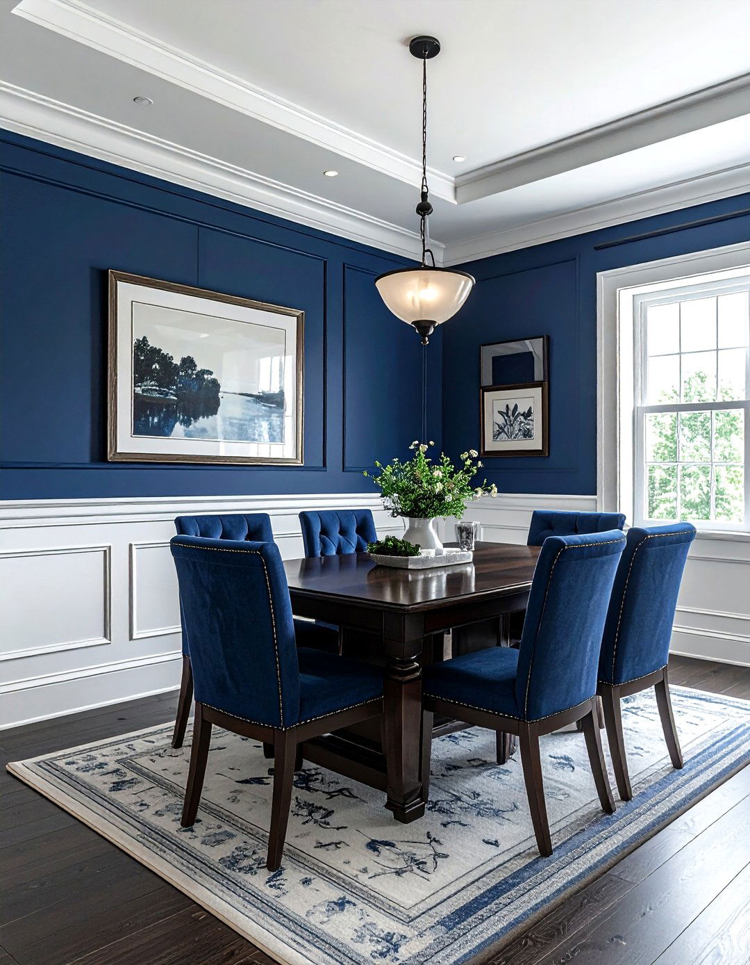 White Wainscoting - 30 blue and white dining room ideas