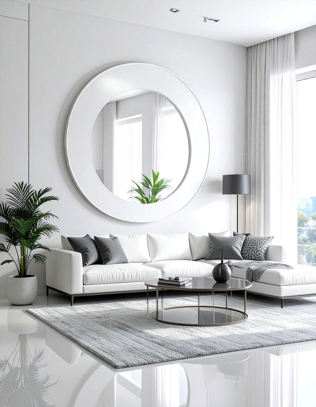 White Wall Mirror - 30 white living room accessories ideas