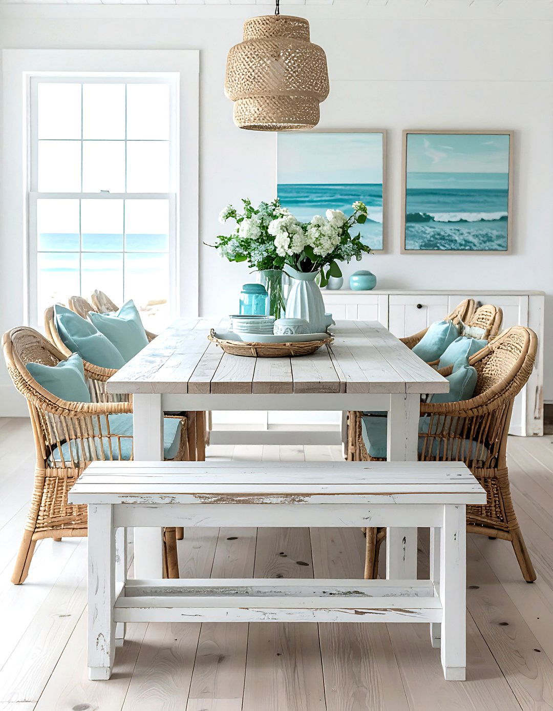 White Wash Wood Bench - 30 wood dining bench ideas