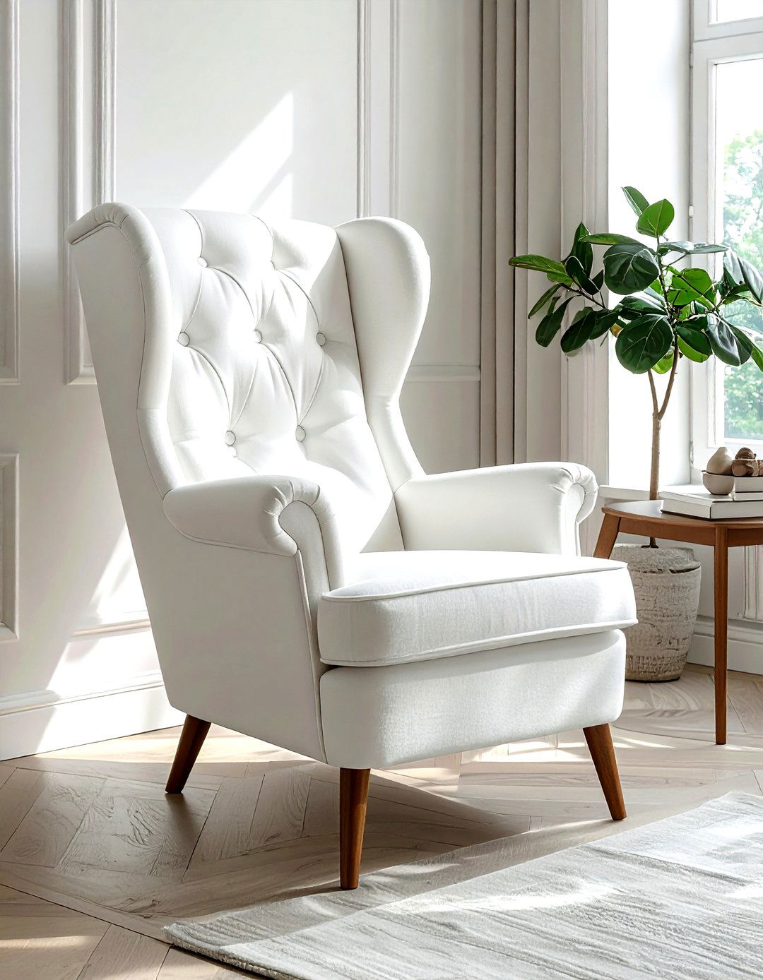 White Wingback Chair - 30 white living room furniture ideas