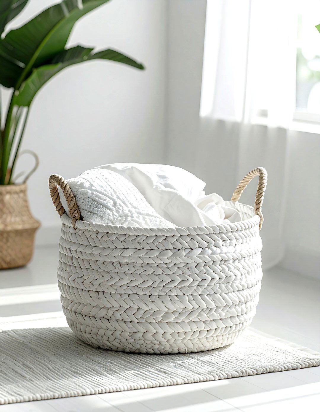 White Woven Basket - 30 white living room accessories ideas