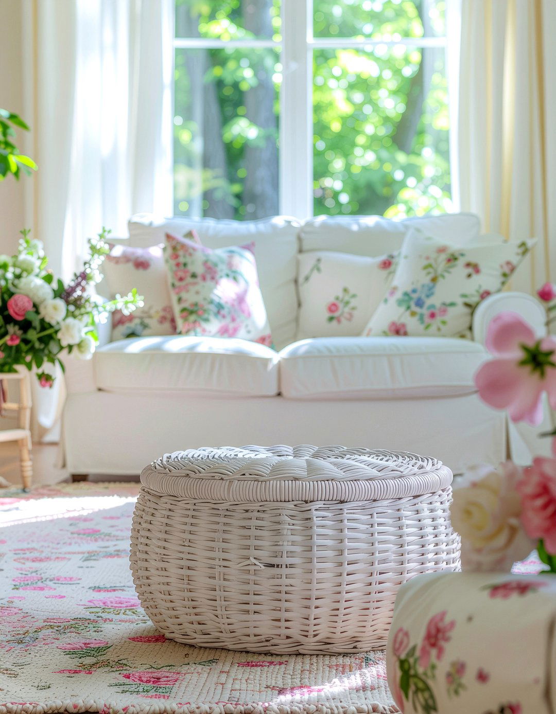 White Woven Ottoman - 30 living room woven ottoman ideas