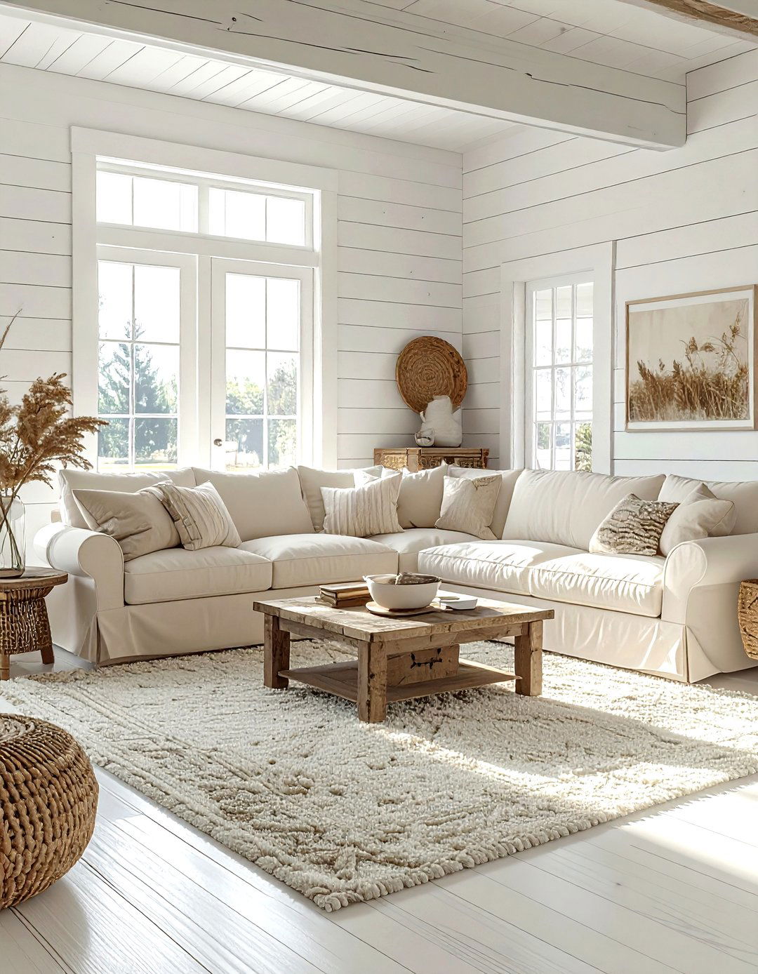 White and Beige Farmhouse Living Room - 30 farmhouse beige living room ideas