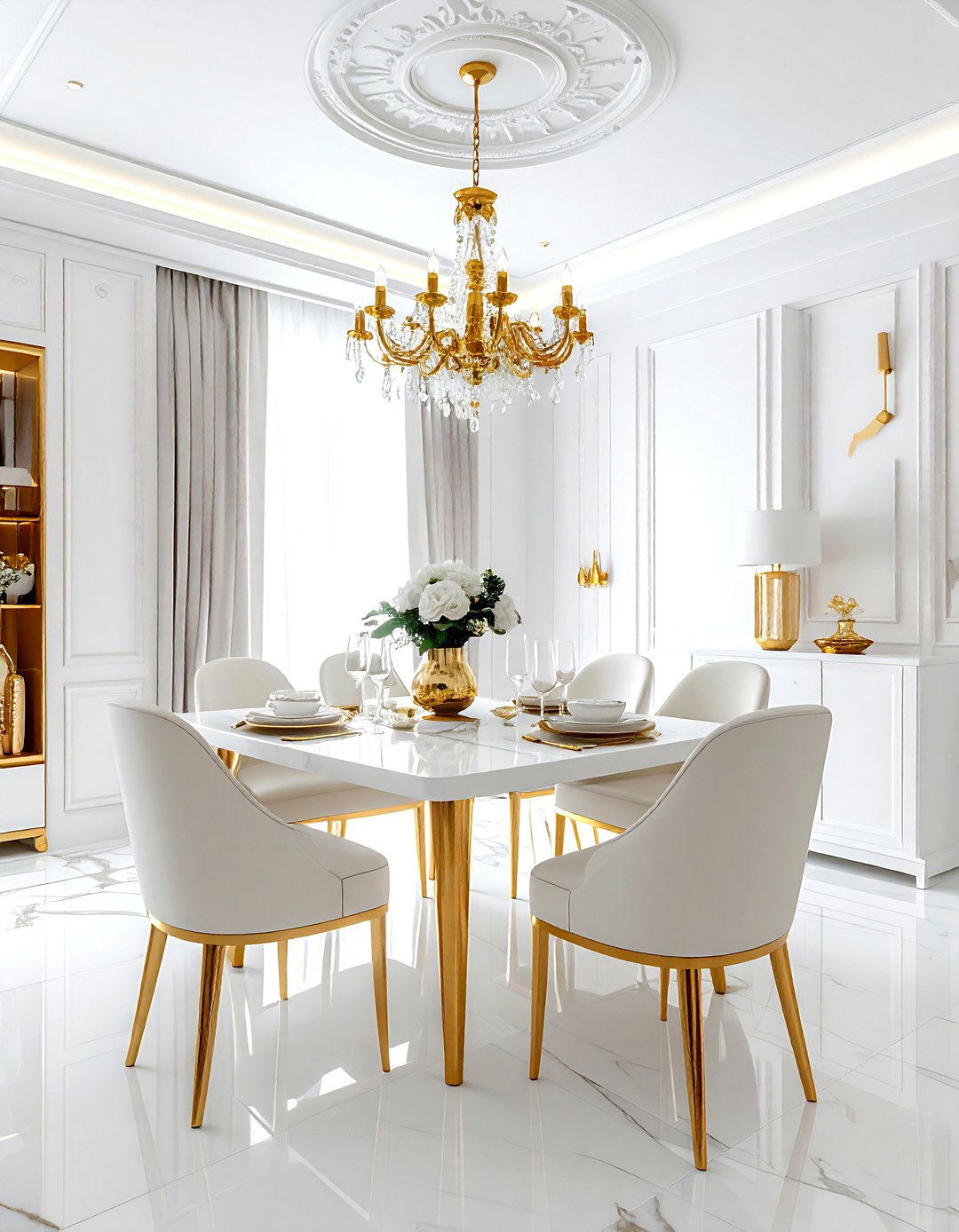 White and Gold Dining Room - 30 white dining room decor ideas