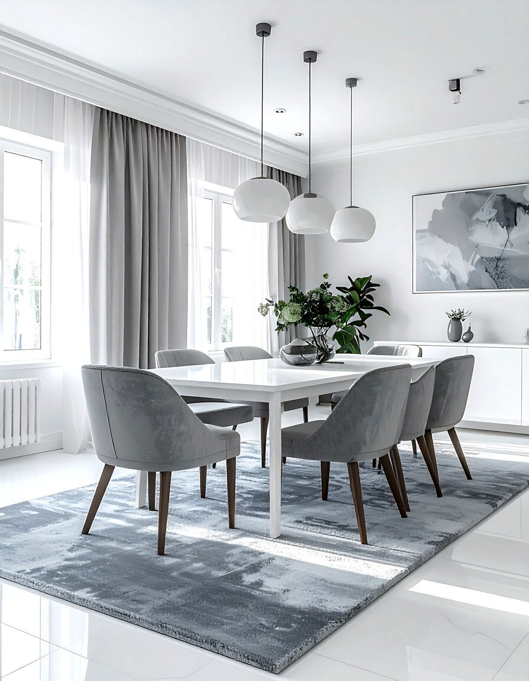 White and Grey Dining Room - 30 white dining room decor ideas