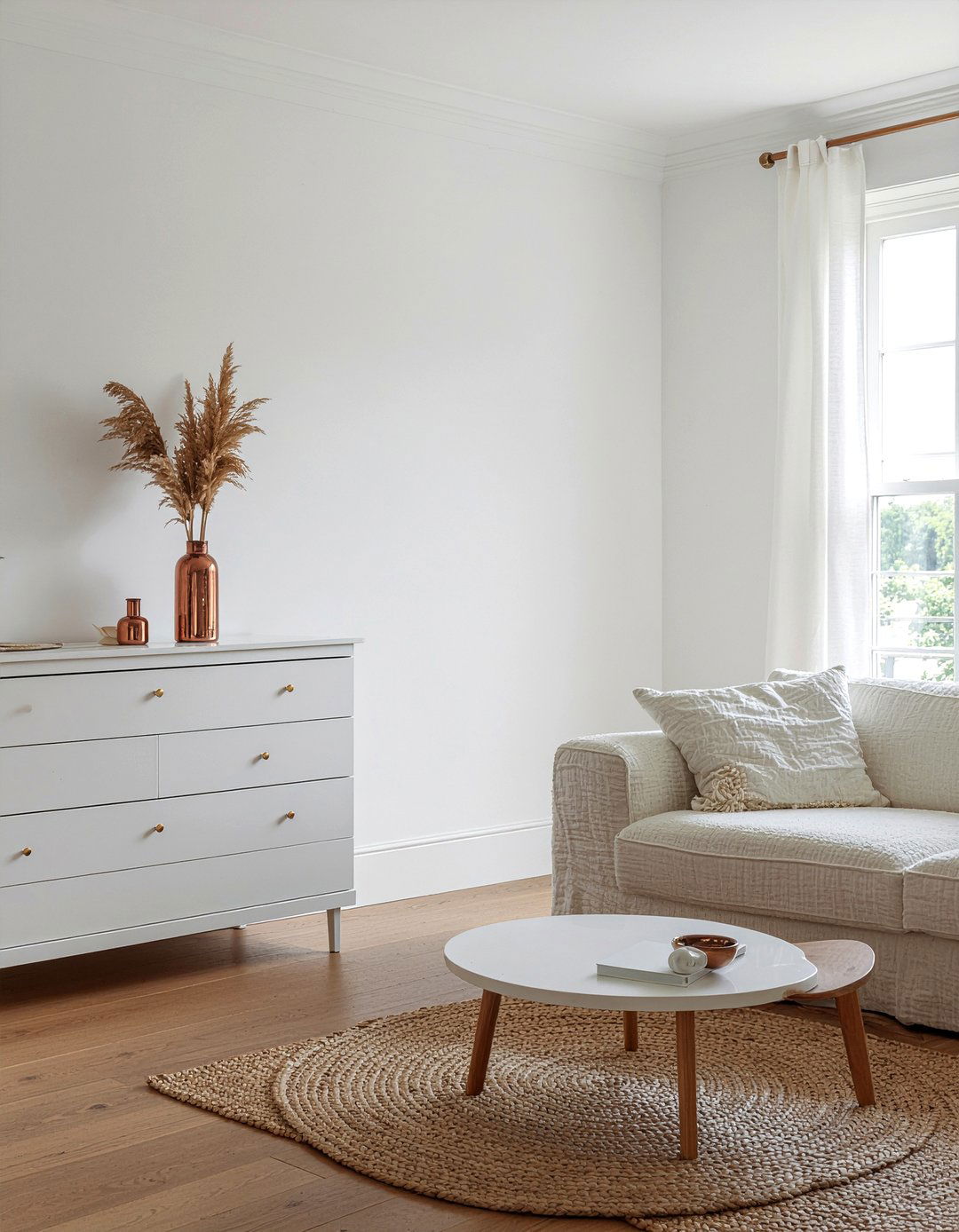 White and copper decor - 30 copper accent living room ideas