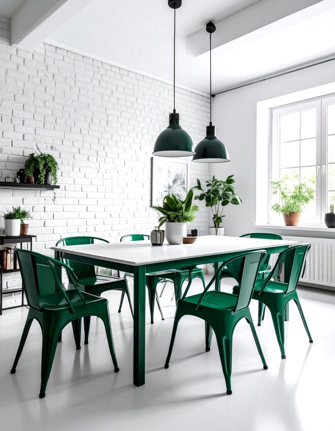 White and emerald green industrial dining room - 30 emerald and white dining room ideas