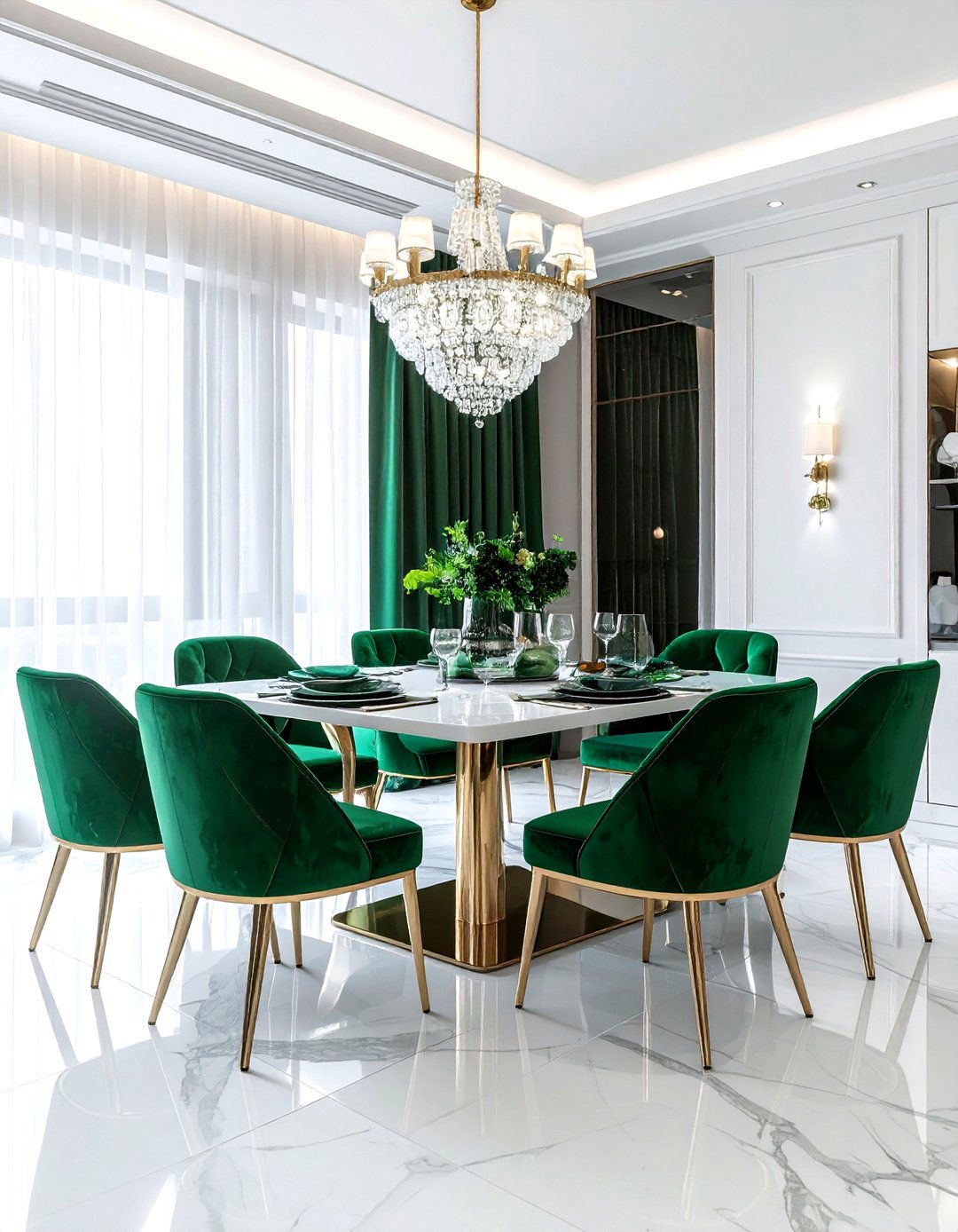 White and emerald green luxury dining room - 30 emerald and white dining room ideas