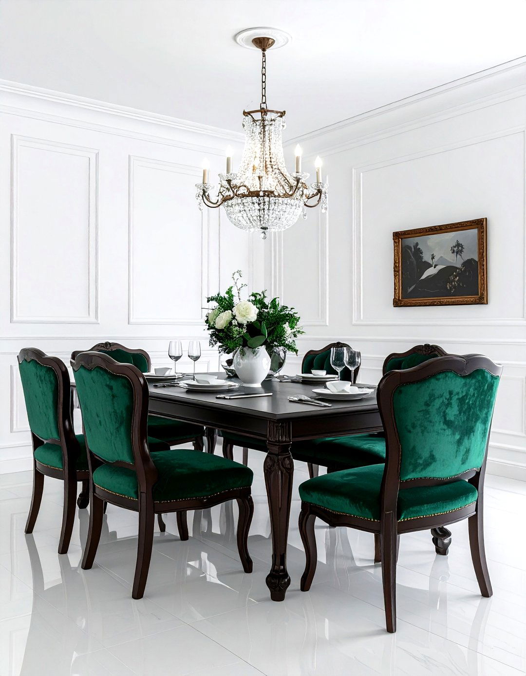 White and emerald green traditional dining room - 30 emerald and white dining room ideas