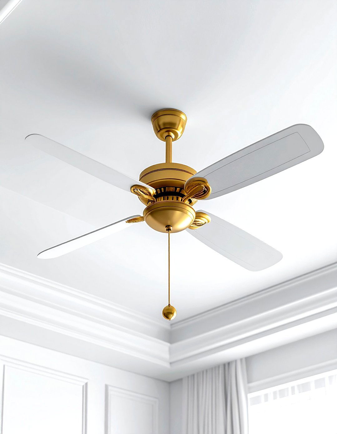White and gold ceiling fan - 30 gold and white living room ideas