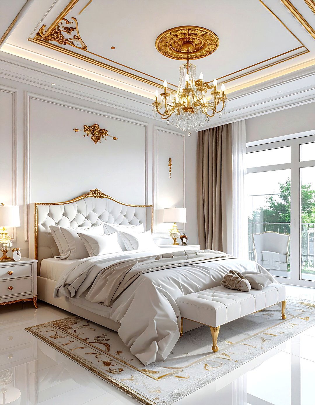 White and gold crown molding bedroom - 30 gold and white bedroom ideas