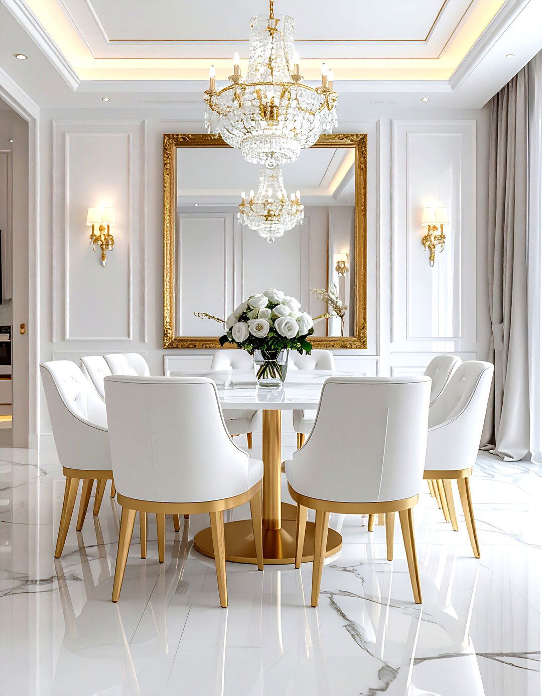White and gold dining room - 30 gold dining room decor ideas