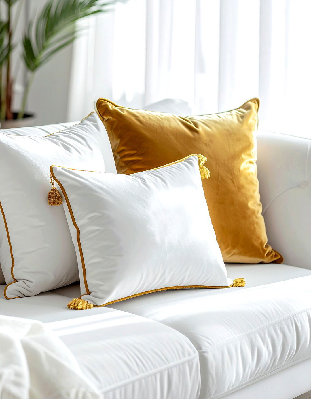 White and gold throw pillows - 30 gold and white living room ideas