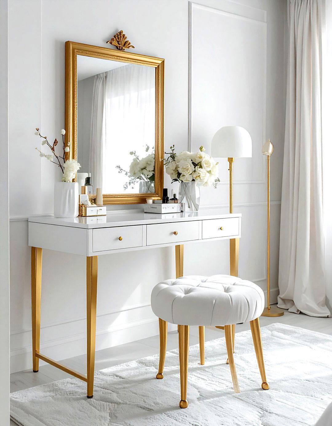 White and gold vanity set bedroom - 30 gold and white bedroom ideas