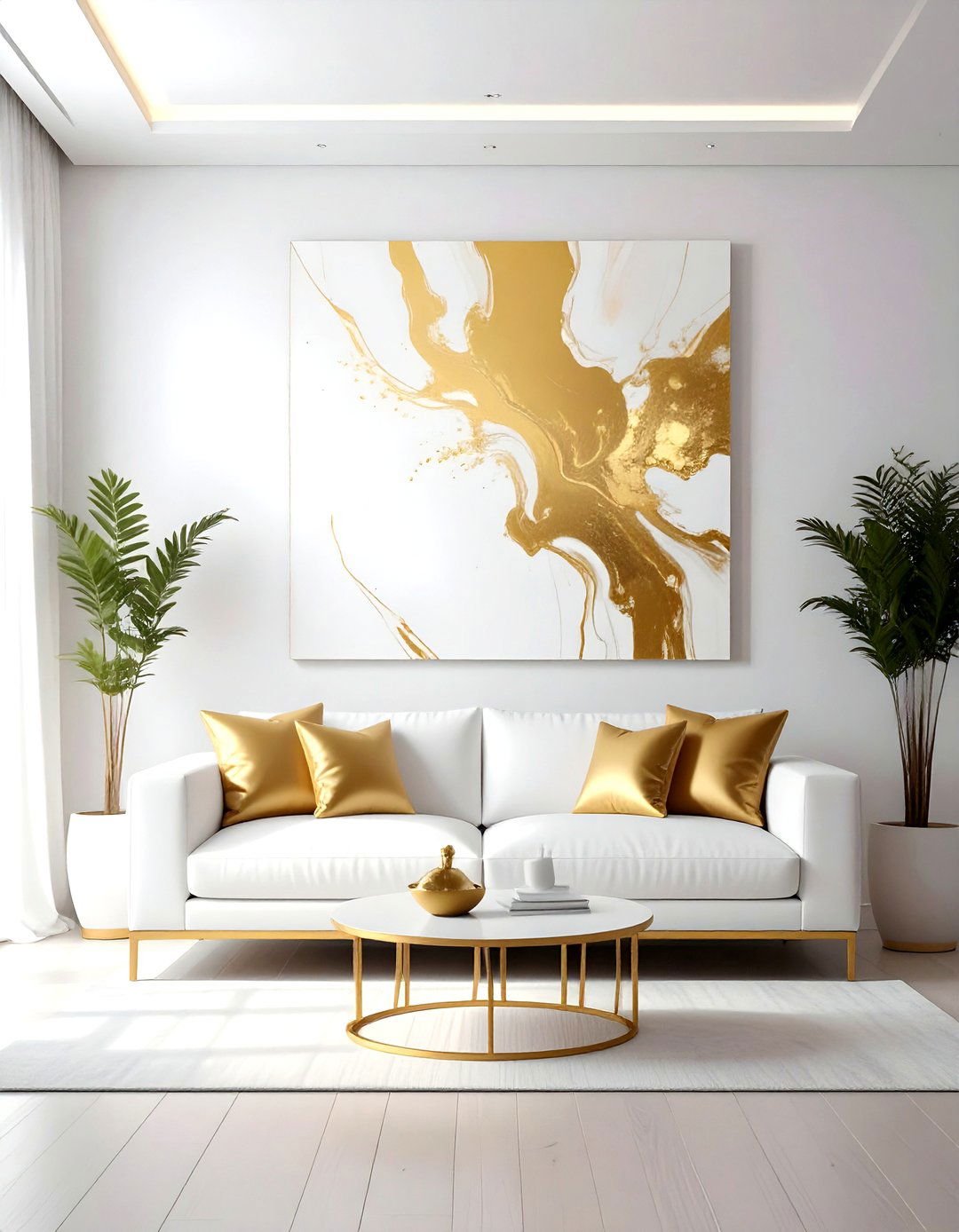 White and gold wall decor - 30 gold and white living room ideas