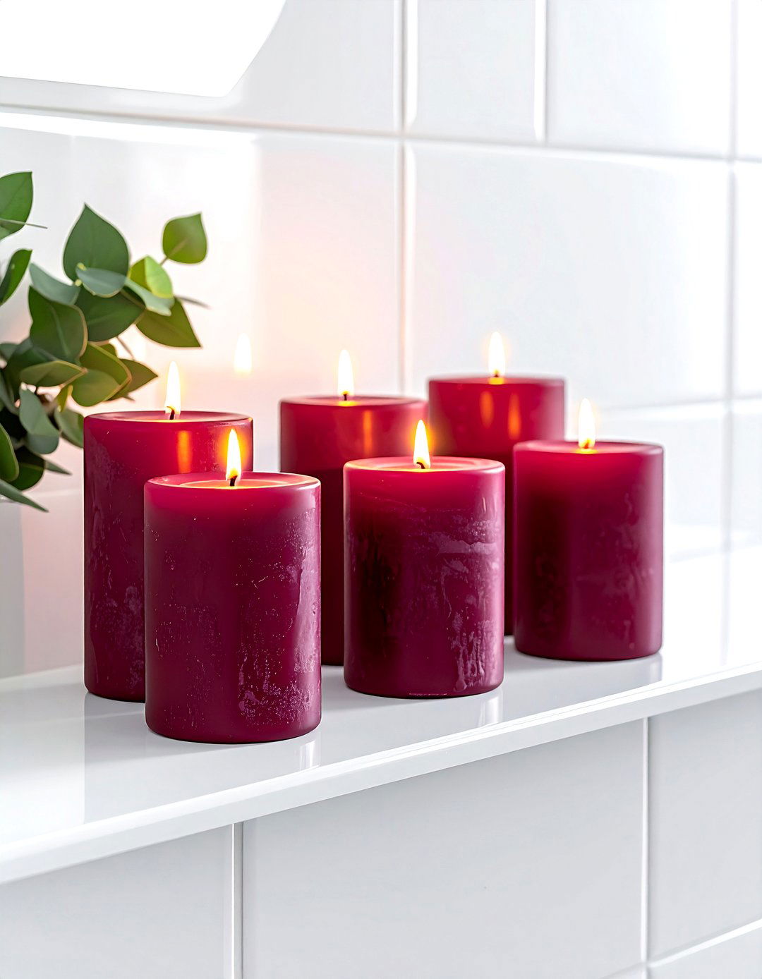 White bathroom burgundy candles - 30 burgundy and white bathroom ideas