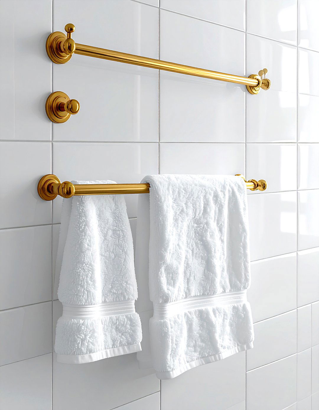 White bathroom gold towel rack - 30 gold and white bathroom ideas
