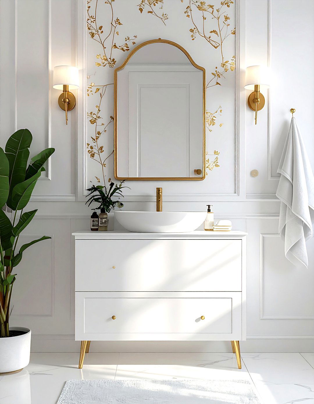 White bathroom gold wallpaper - 30 gold and white bathroom ideas