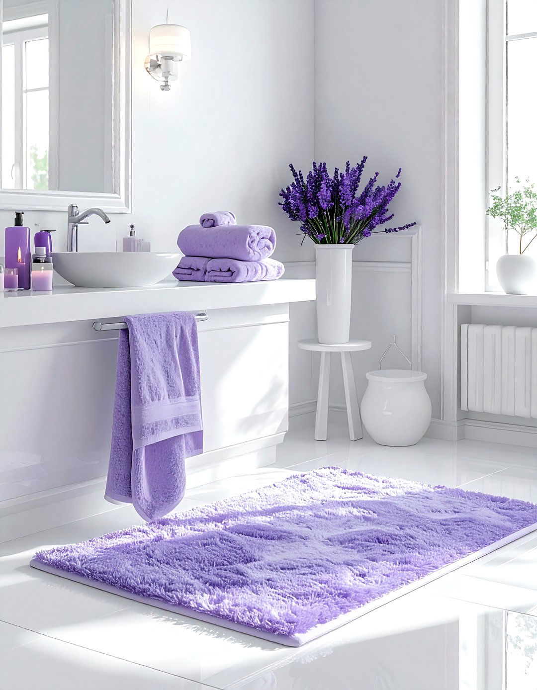 White bathroom lavender accents - 30 lavender and white bathroom ideas