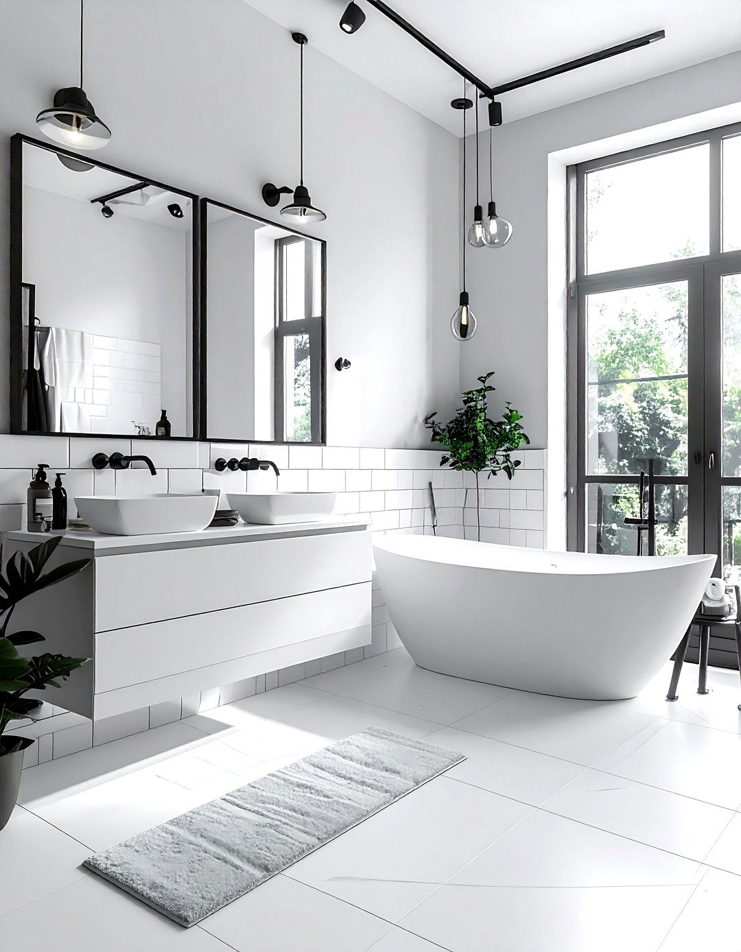 White bathroom with black accents - 30 white bathroom decor ideas