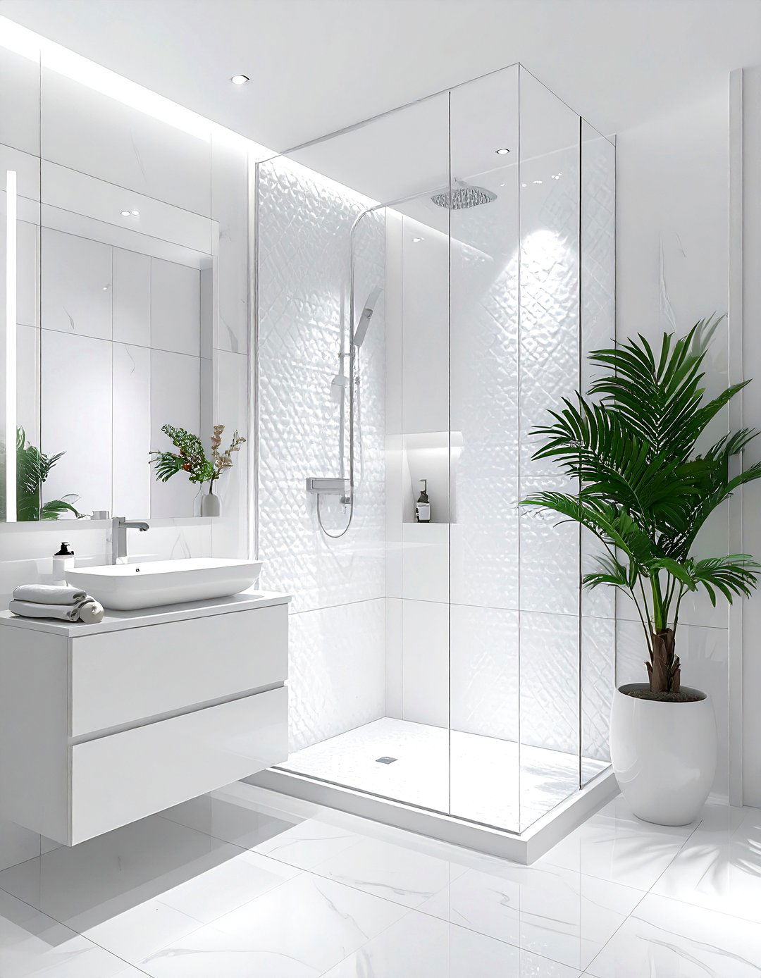 White bathroom with glass shower - 30 white bathroom decor ideas