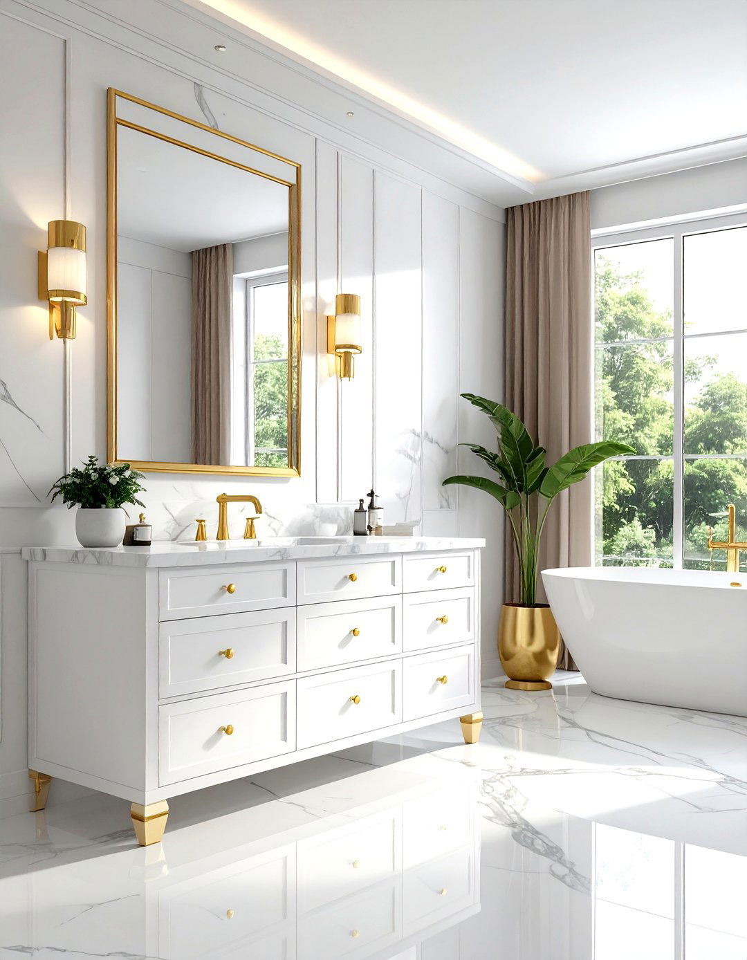 White bathroom with gold hardware - 30 white bathroom decor ideas