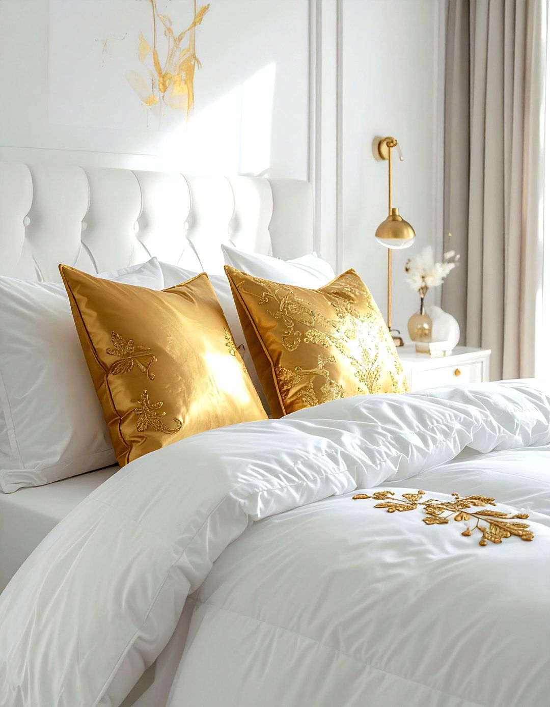 White bedding gold throw pillows - 30 gold and white bedroom ideas