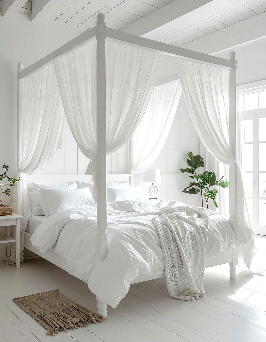 White bedroom with canopy bed - 30 coastal white bedroom ideas