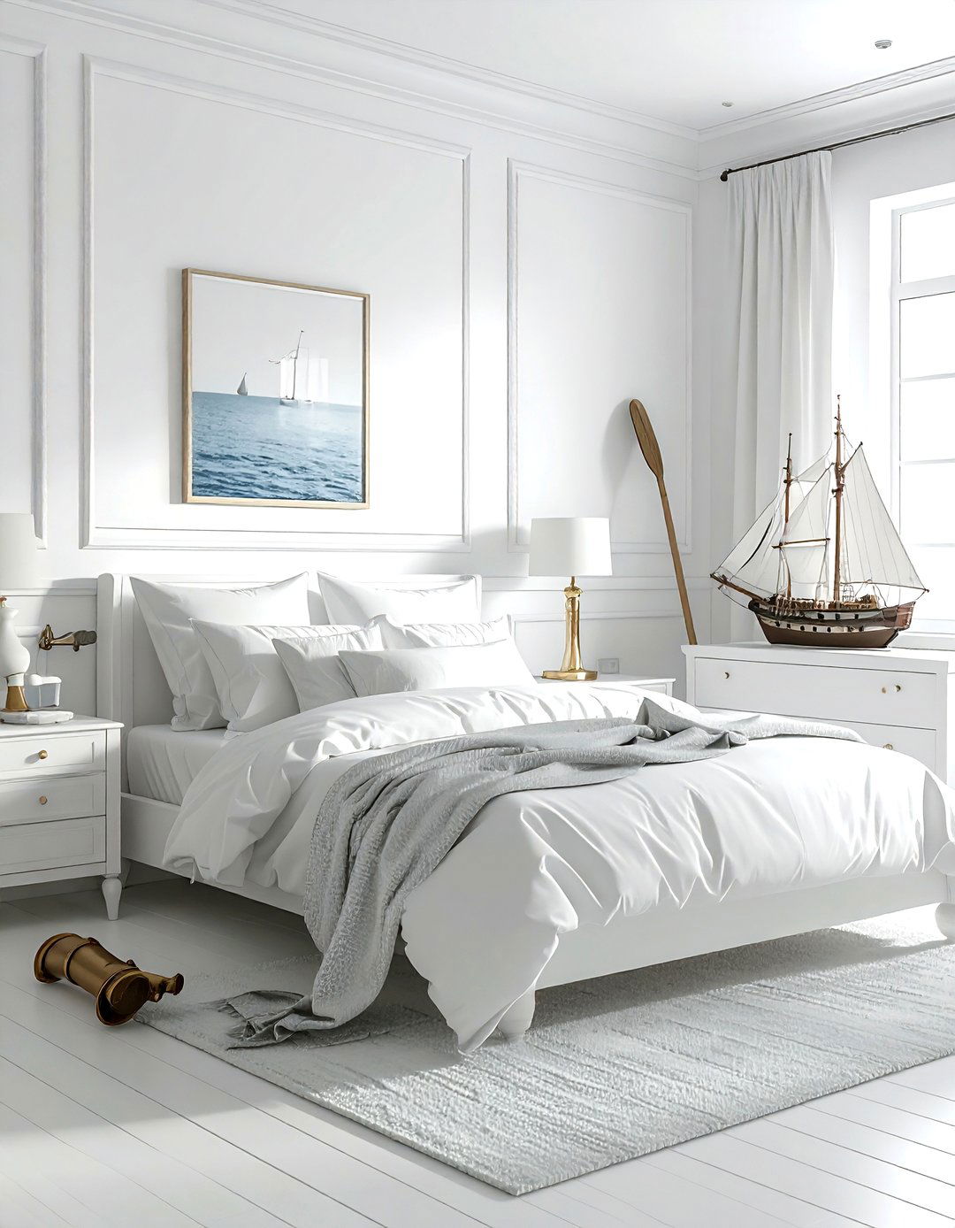 White bedroom with nautical decor - 30 coastal white bedroom ideas