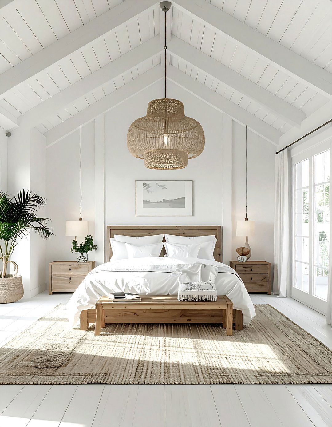 White bedroom with vaulted ceilings - 30 coastal white bedroom ideas